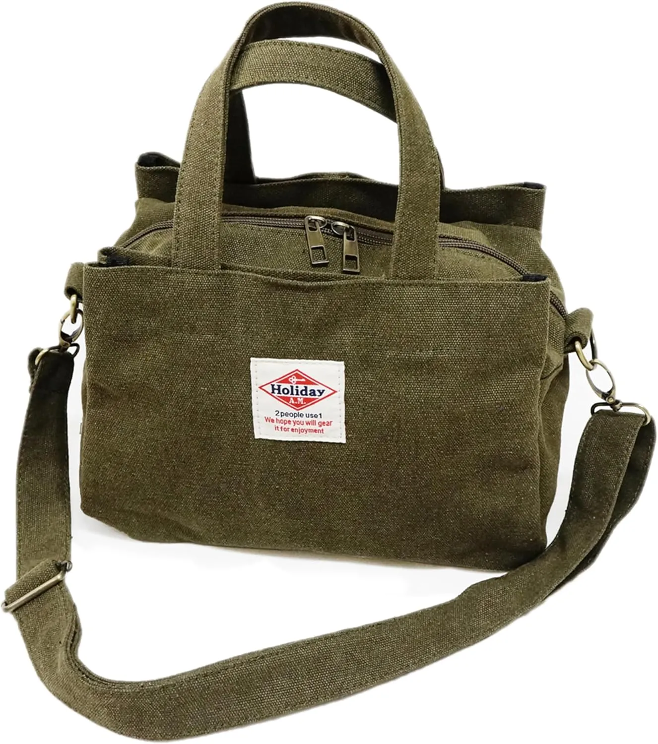 -112 Square Tote Bag Unisex Shoulder Bag Canvas, Top zipper Closure with Coaster for Everyday Bag