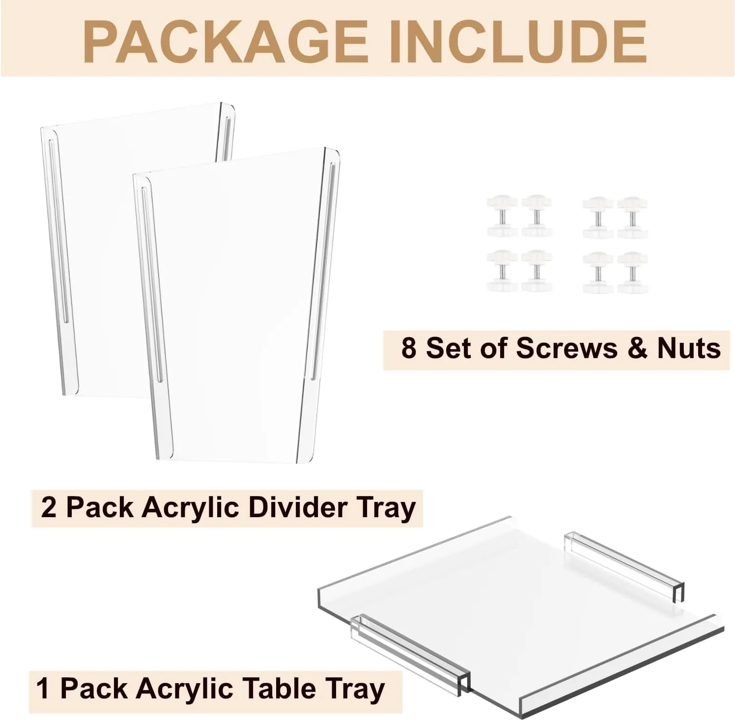 1 Pack On Top Acrylic Table Tray   2 Pack Acrylic Divider Trays Fit for Large Size Simple Modern Bag – Perfect Organization Solution for Easy Access and Stylish Storage!