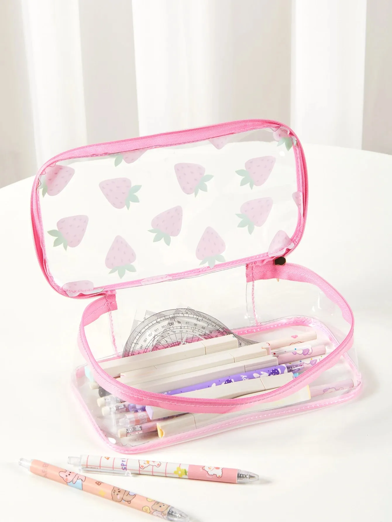 1 Piece Waterproof Transparent PVC Strawberry Cosmetic Bag Great for Travel