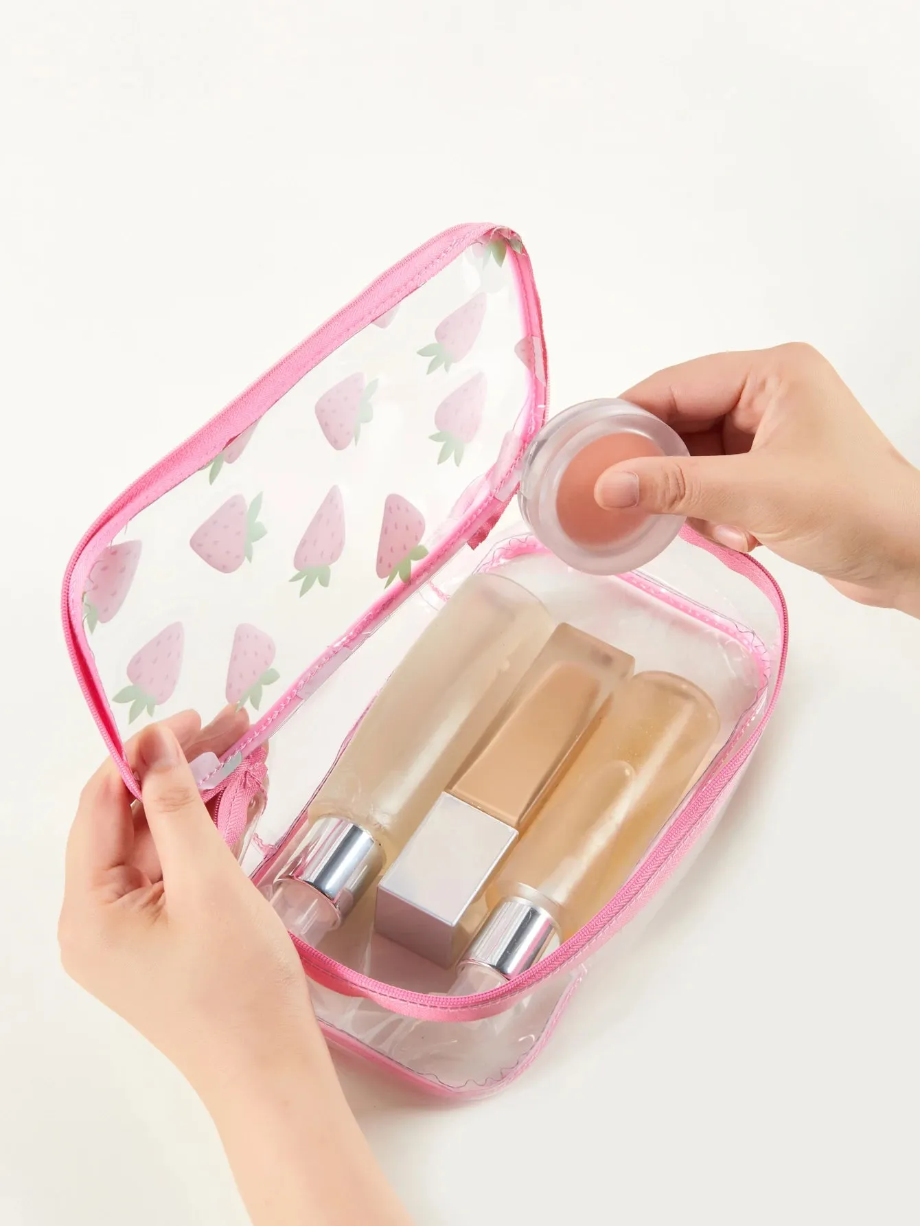 1 Piece Waterproof Transparent PVC Strawberry Cosmetic Bag Great for Travel