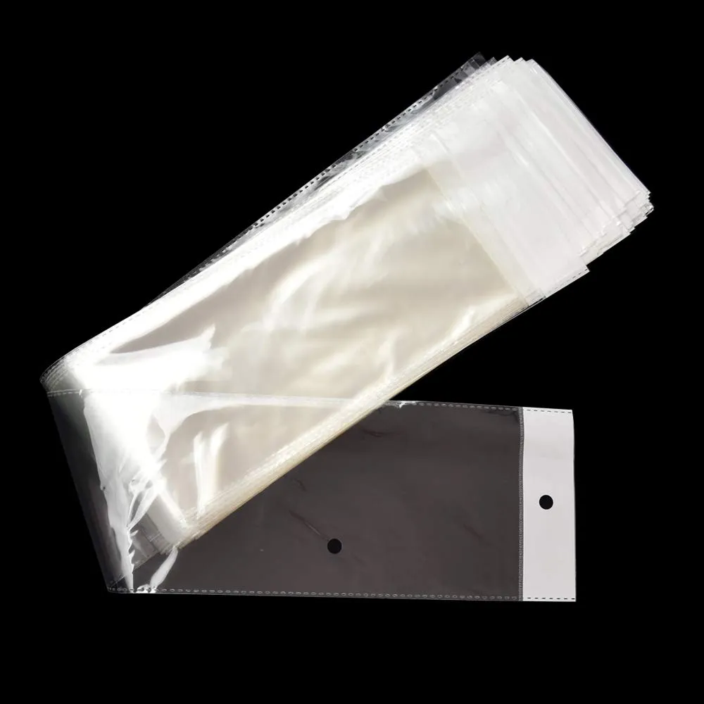 100 Pieces 10.5x62cm Transparent Long Plastic OPP Bag for Wig Package Clear Self Adhesive Hairpiece Pack Poly Bag Hair Extension Packaging Bags