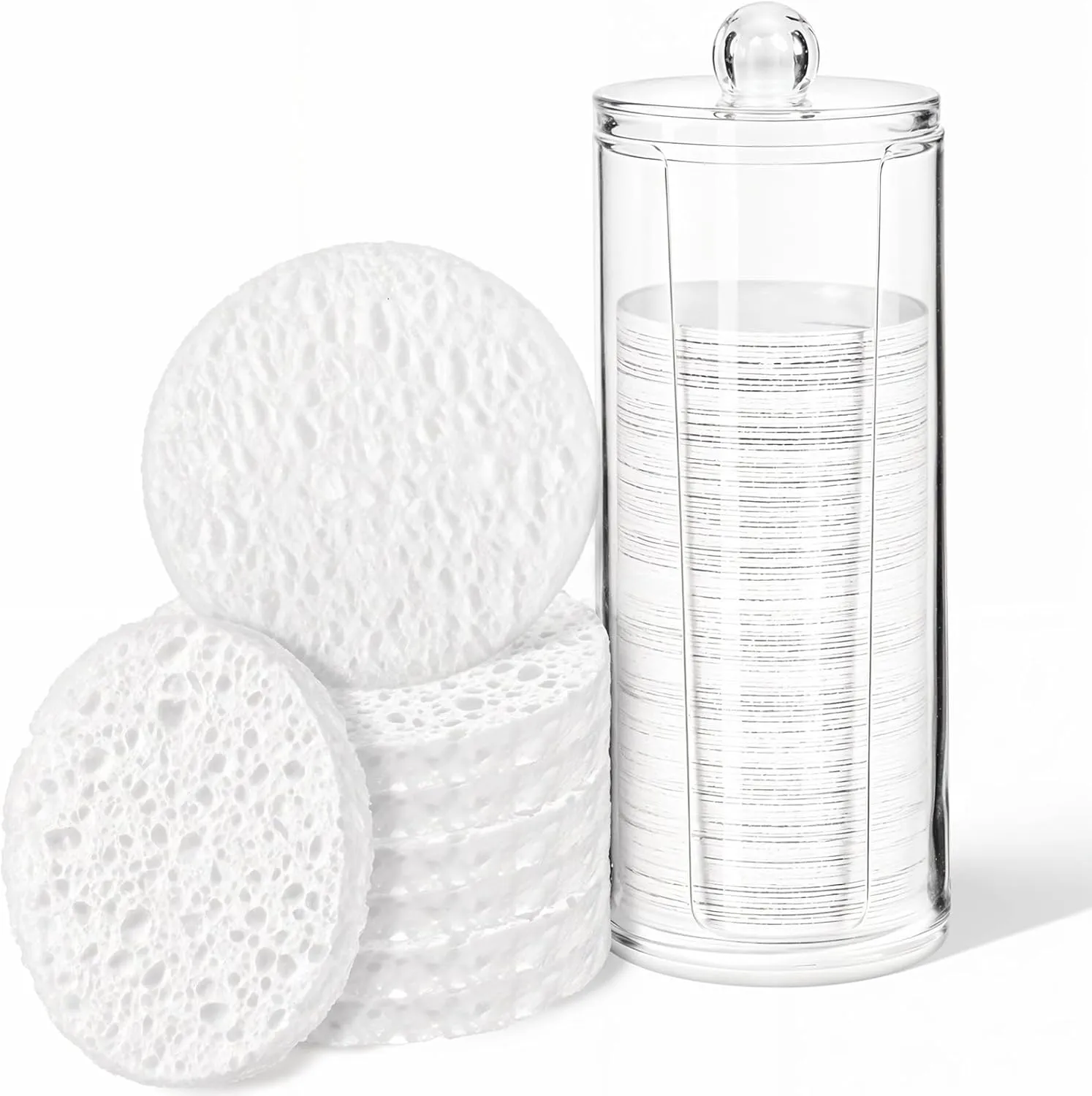 120 Pcs Compressed Facial Sponges Face Cleansing Cosmetic Sponges Round Soft Spa Sponge Pads with Container for Washing Women Exfoliating Makeup Removal Massage Mask