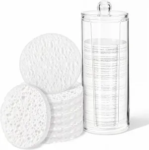 120 Pcs Compressed Facial Sponges Face Cleansing Cosmetic Sponges Round Soft Spa Sponge Pads with Container for Washing Women Exfoliating Makeup Removal Massage Mask
