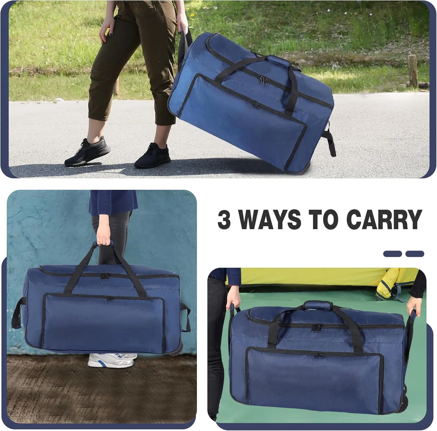 120L Foldable Duffle Bag with Wheels, Protable Rolling Travel Bag with Multiple Compartments for Travel,Sports,Camping