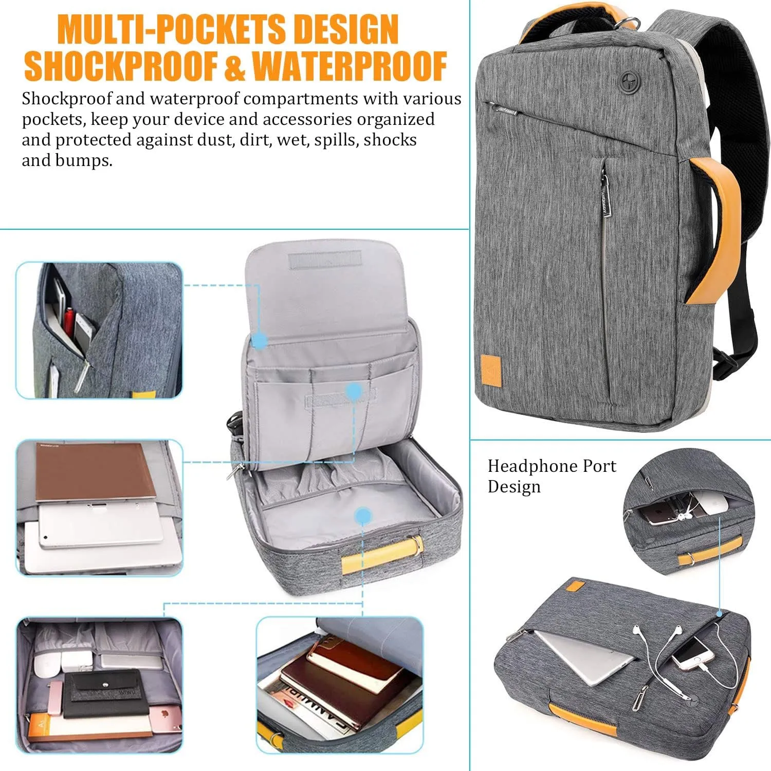 13 14 Inch Hybrid Laptop Backpack Shoulder Bag for MacBook Pro 14/Air 13, Surface Laptop 7, Galaxy Tab S10 S9 S8 Ultra, Dell XPS 13