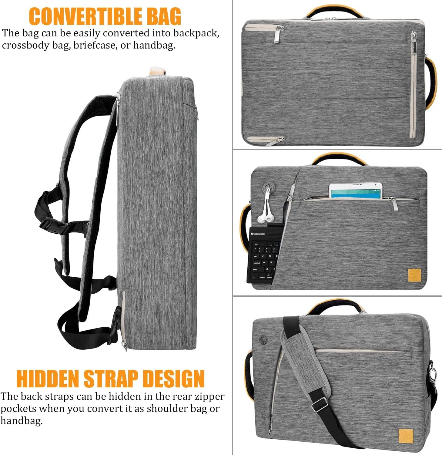 13 14 Inch Hybrid Laptop Backpack Shoulder Bag for MacBook Pro 14/Air 13, Surface Laptop 7, Galaxy Tab S10 S9 S8 Ultra, Dell XPS 13