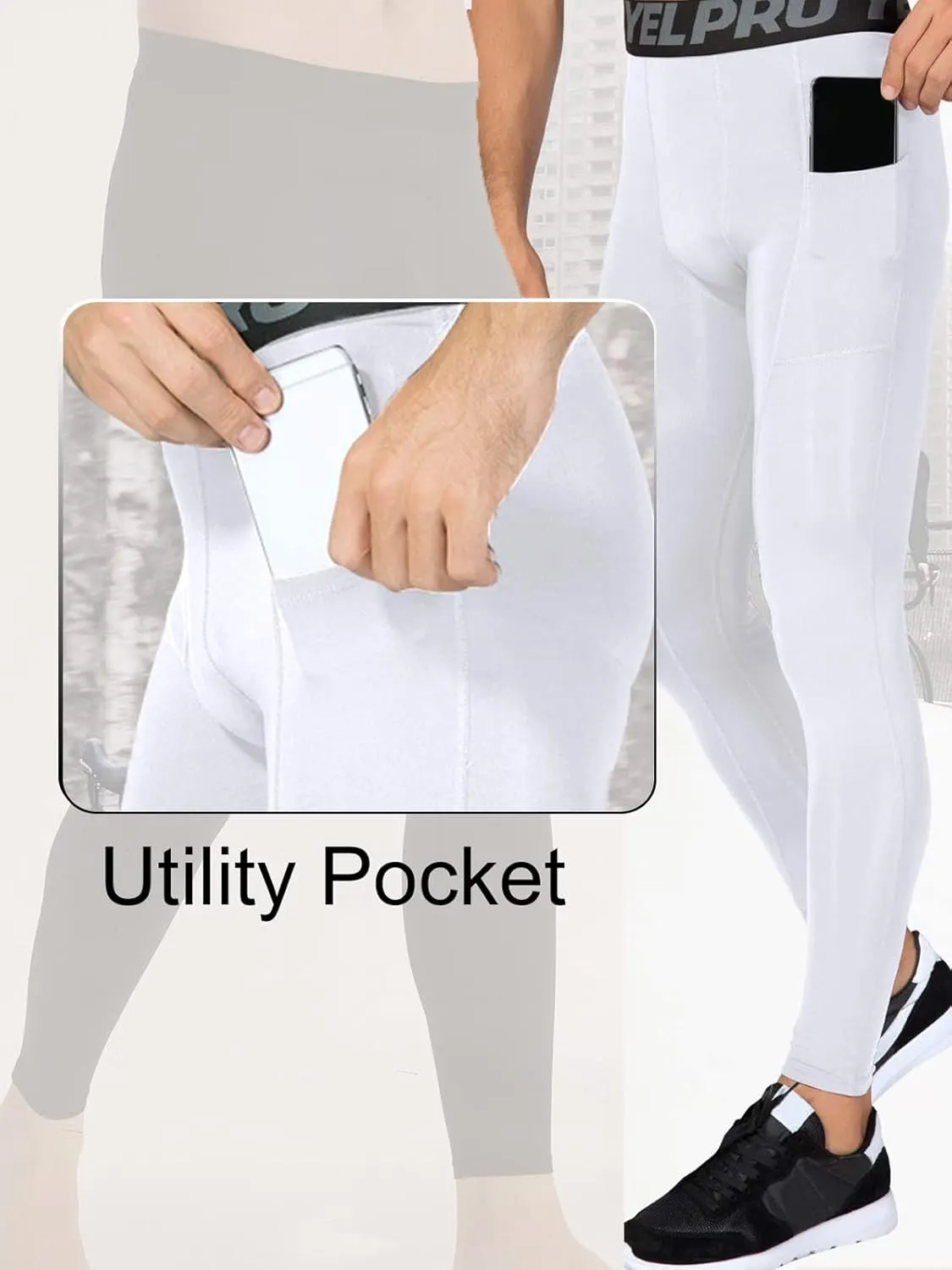 1/3 Pack Mens Compression Pants Running Tights Athletic Sports Baselayer Pockets Basketball Active Tights
