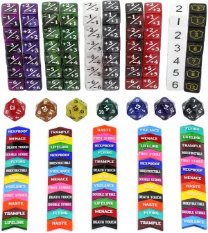 130PCS MTG Keyword Counters Tokens & MTG Life Counter Dice Set for Magic Card Accessories, Compatible with MTG CCG Card Gaming Accessories