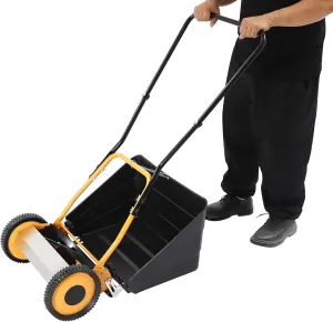 14 Inch Lawn Mower, Wheeled Lawn Mower Hand Push Reel Mower with Grass Collecting Box & 2 Wheels, Cordless Manual Walk-Behind Steel Grass Catcher, 0.47-1.65in Mowing Height