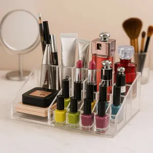 16-Compartment Transparent Makeup Organizer Box