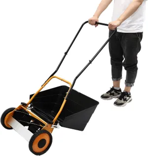 16-Inch Cutting Width Manual Push Reel Lawn Mower with Collection Bag, Four 5-Edged Blades Wheeled Lawn Mower Hand Push Lawn Mower Push Lawn Sweeper Grass Catcher Manual Lawn Dethatcher (16 Inch)