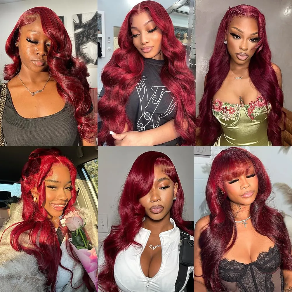 18 Inch 99j Burgundy Lace Front Wigs Human Hair 13x4 Body Wave Lace Front Wigs Human Hair 180% Density Red Wig Pre Plucked Burgundy Wig Human Hair Wine Red Colored Wigs for Women with Baby Hair