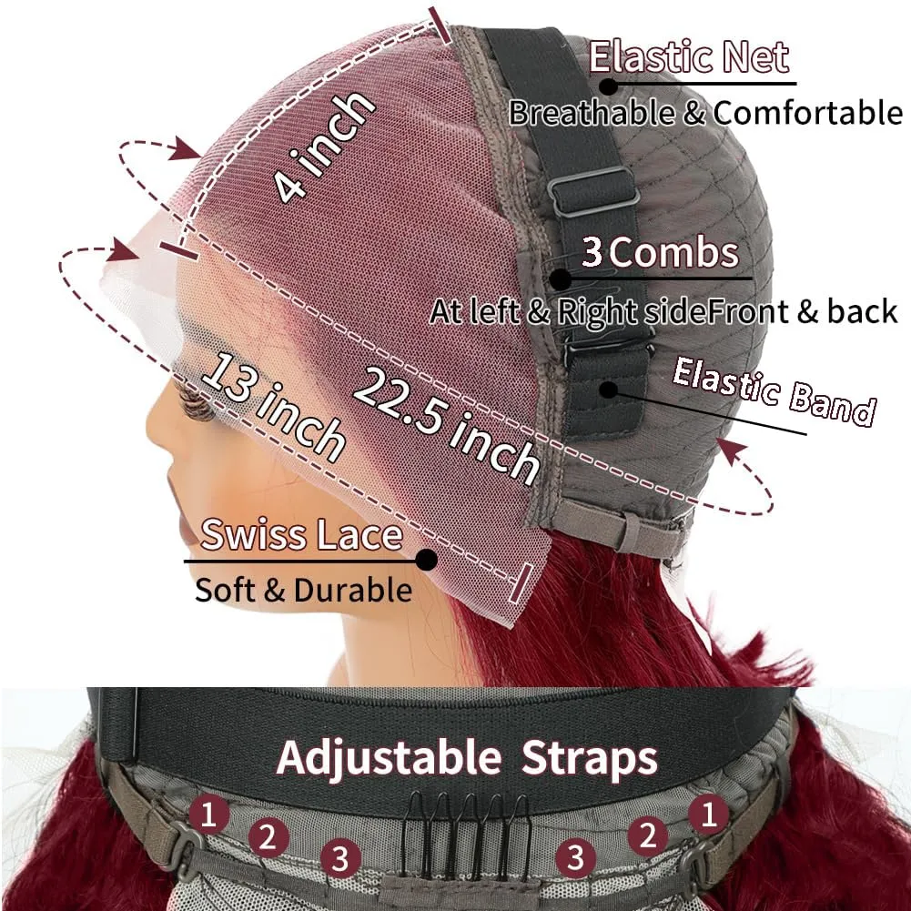 18 Inch 99j Burgundy Lace Front Wigs Human Hair 13x4 Body Wave Lace Front Wigs Human Hair 180% Density Red Wig Pre Plucked Burgundy Wig Human Hair Wine Red Colored Wigs for Women with Baby Hair