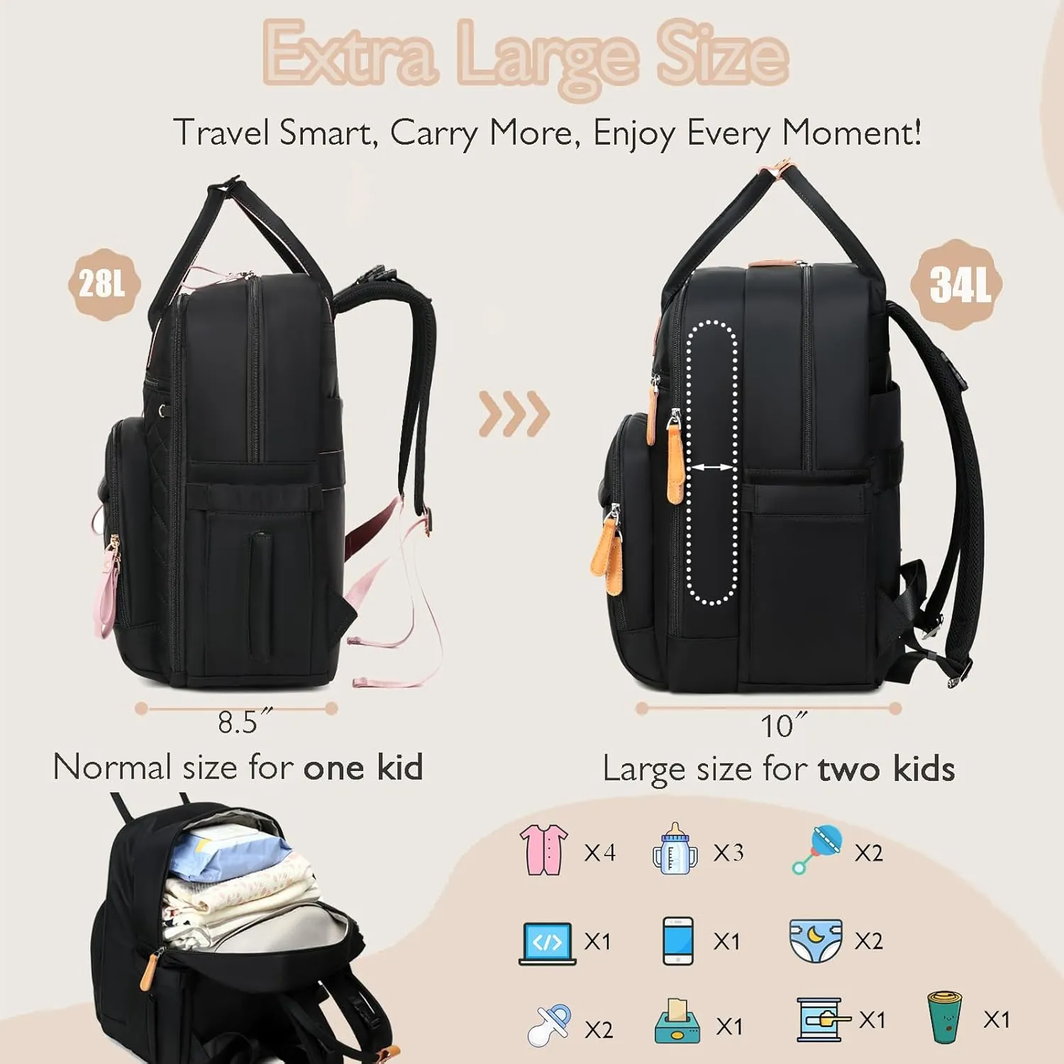 18 Pockets Diaper Bag Backpack with Waterproof Pockets and Stroller Buckle, Convertible Tote Bag (XL Green)