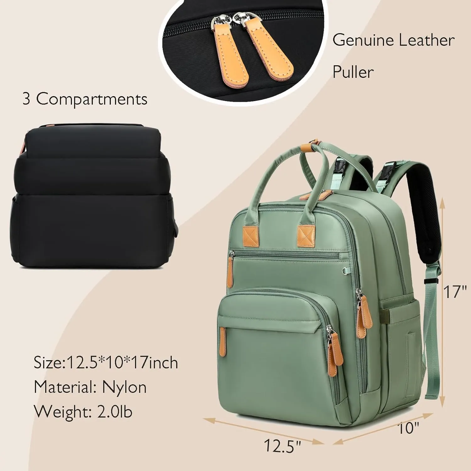 18 Pockets Diaper Bag Backpack with Waterproof Pockets and Stroller Buckle, Convertible Tote Bag (XL Green)