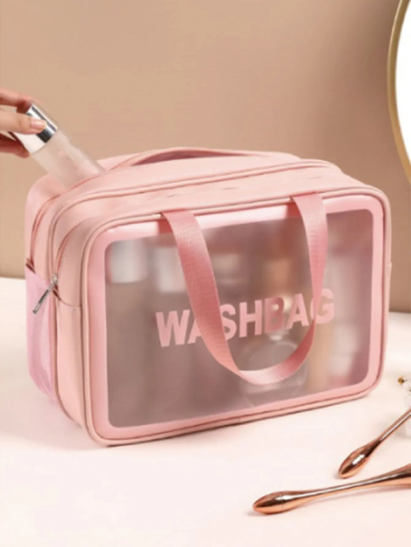 1pc Transparent Double-Layer Dry And Wet Separation Large Capacity Portable Makeup Bag For Women