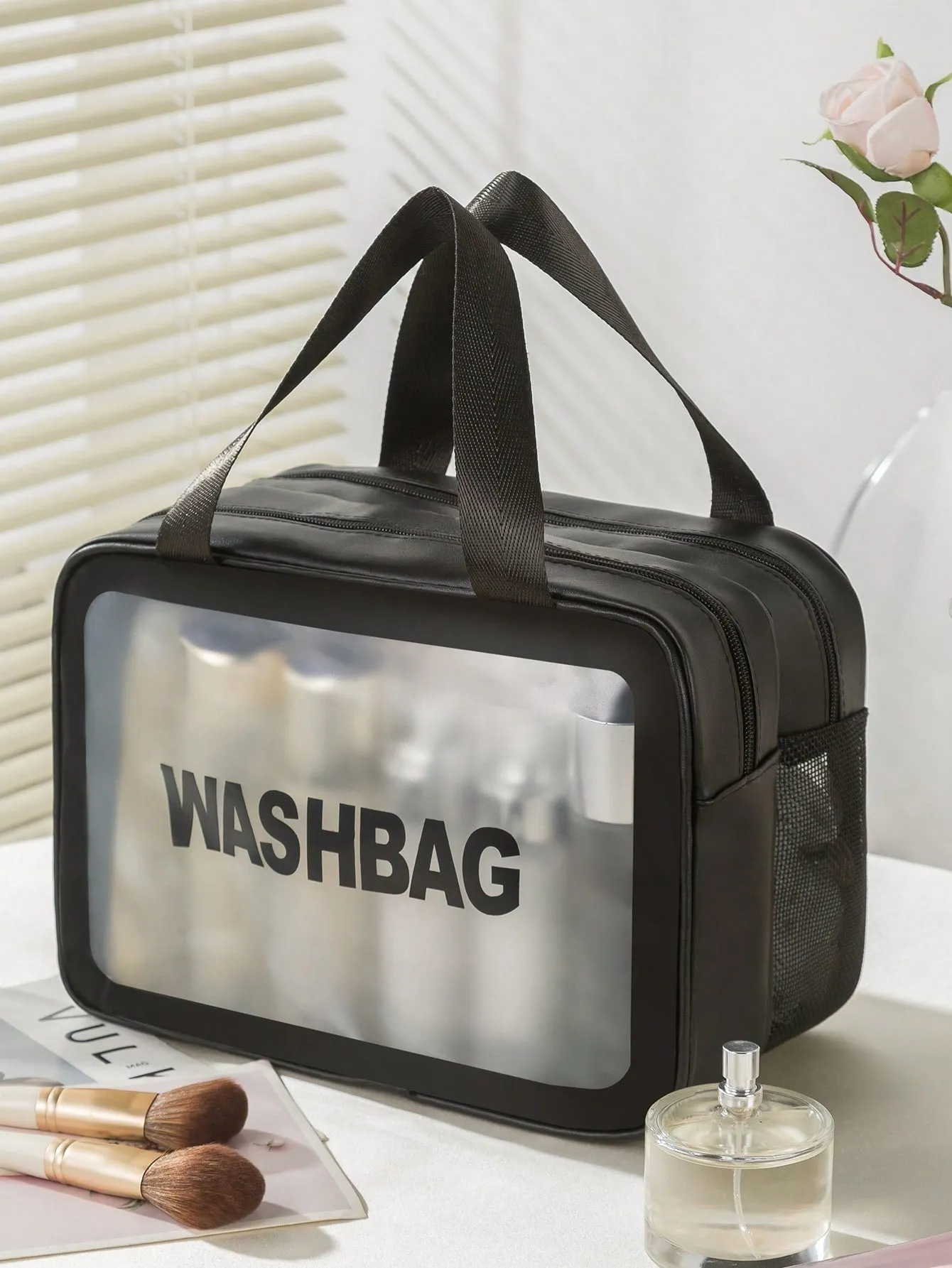 1pc Transparent Double-Layer Dry And Wet Separation Large Capacity Portable Makeup Bag For Women