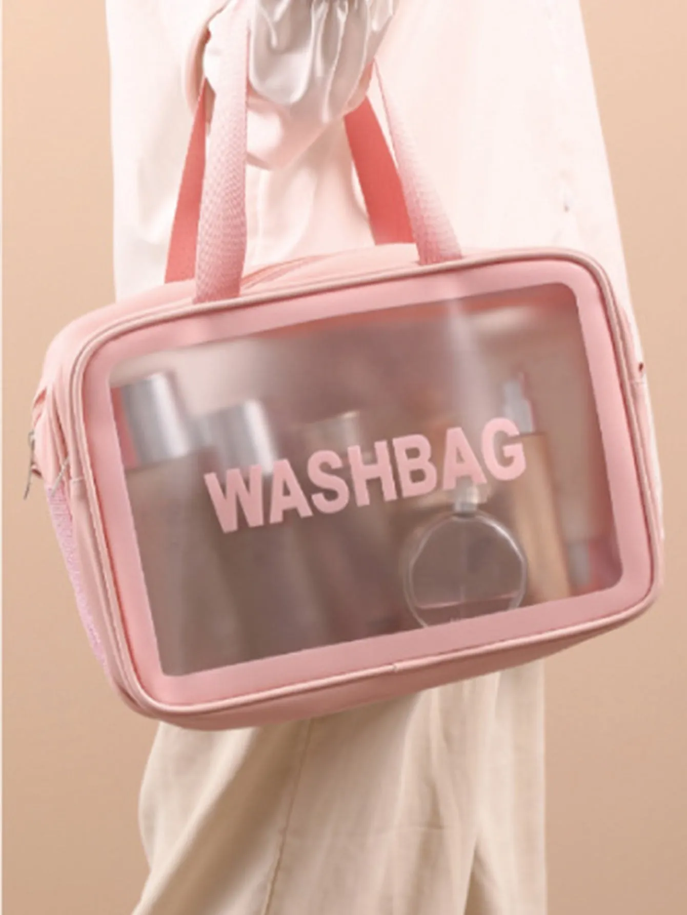 1pc Transparent Double-Layer Dry And Wet Separation Large Capacity Portable Makeup Bag For Women