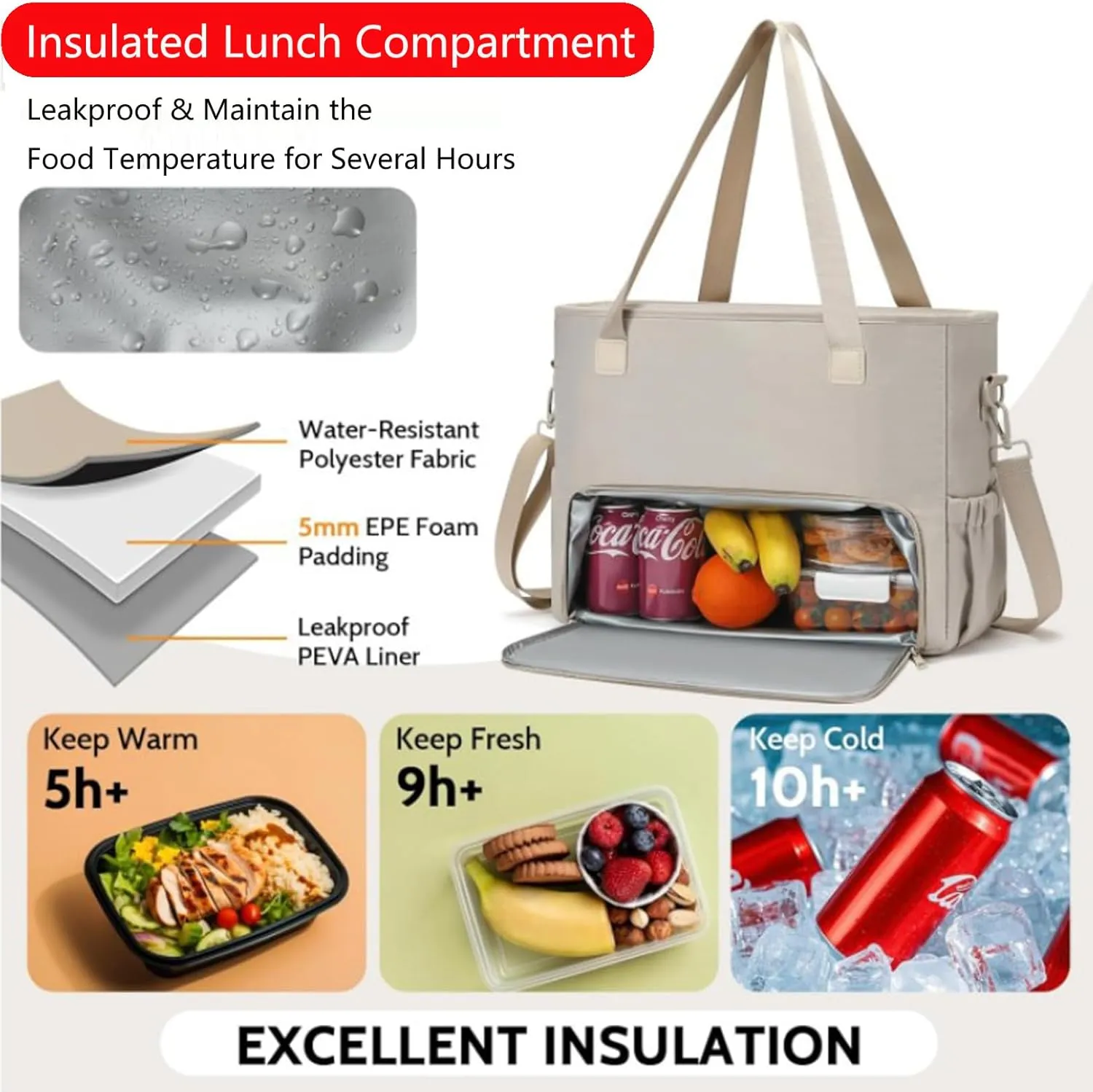 2 in 1 Tote Bag Lunch Bag Combo,Lunch Tote Bag for Women, Large Convertible Laptop Work Handbag for Women