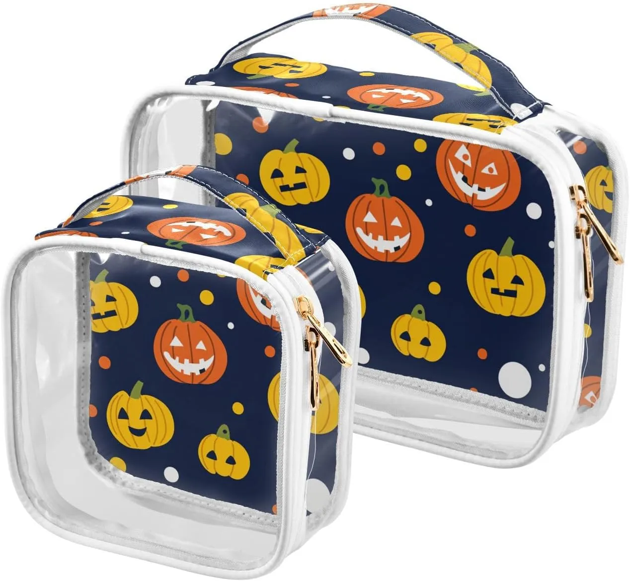 2 Pack clear Cartoon Cute Yellow Christmas Pumpkin hanging toiletry bags TSA approved transparent makeup bag organizer travel essential