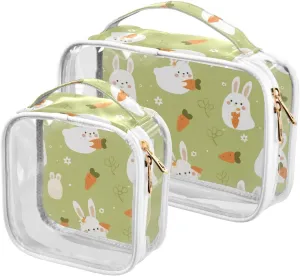2 Pack clear Green Cute Rabbits Cartoon makeup bags for women TSA approved transparent bag travel cosmetic travel essential