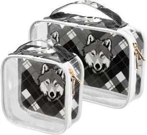 2 Pack clear Grey Black Wolves toiletry bag travel TSA approved transparent clear makeup bag Airport Airline Compliant