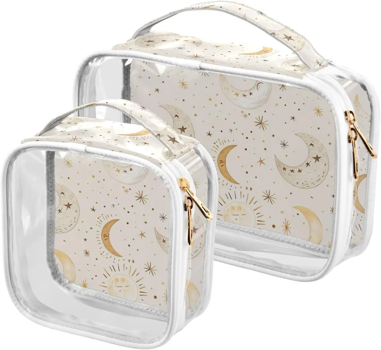 2 Pack clear Retro Boho Moons Suns hanging toiletry travel TSA approved water-resistant cosmetic travel bag shaving essentials