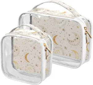 2 Pack clear Retro Boho Moons Suns hanging toiletry travel TSA approved water-resistant cosmetic travel bag shaving essentials