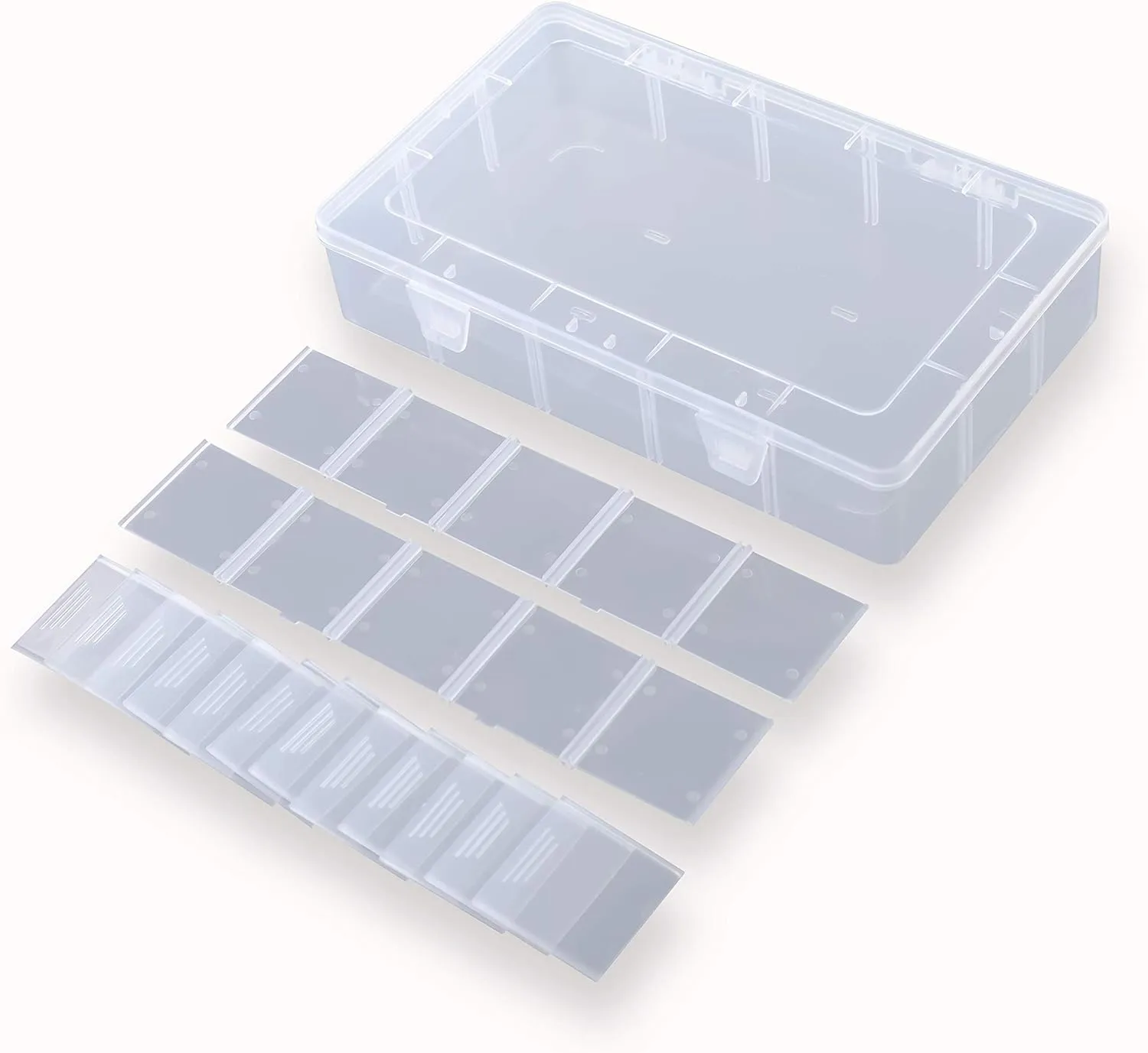 2 Pack Plastic Small Crafts Storage Boxes with Adjustable Dividers (15 Grid)