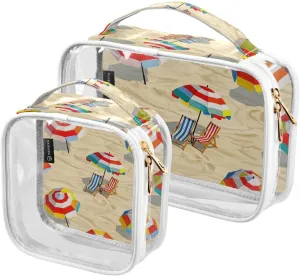 2 Pack Summer Beach Loungers Cartoon clear decorative toiletry bags for traveling women TSA approved portable makeup organizer bag travel essential de maquillaje
