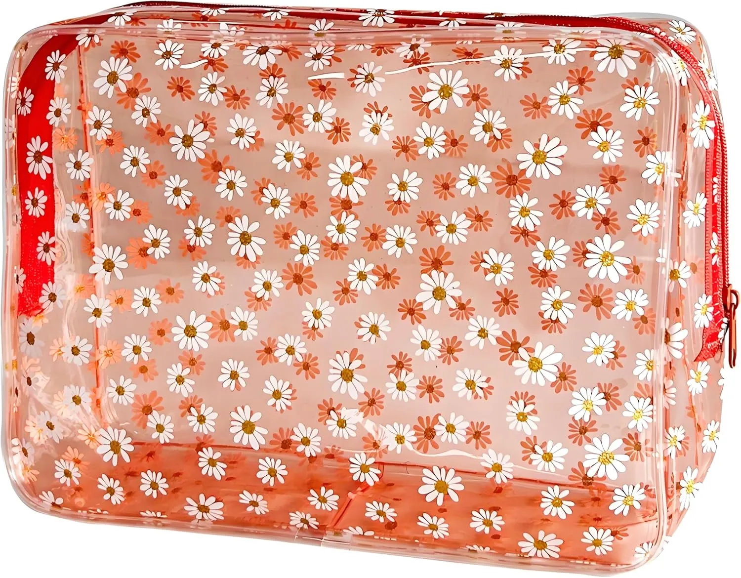 2 Packs Purple Portable Waterproof Makeup Bag Clear Daisy Pouch for Travel,Solid Makeup Bags with Zipper for Purse Cosmetic Brush Bag Pen Pouch 9.64 x 2.36 x 7.09 inches (Hot pink)