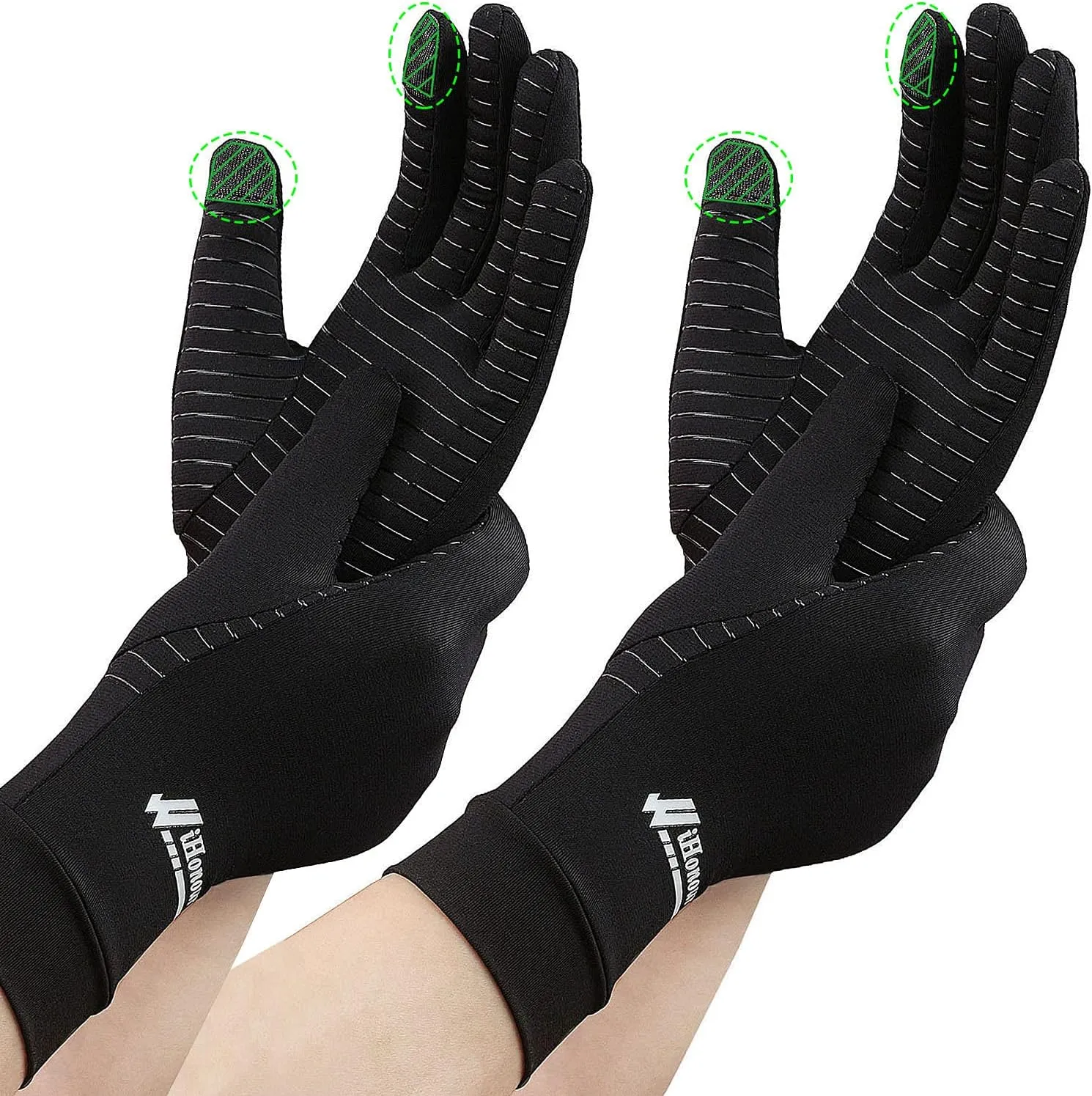 2-Pairs Pack Copper Full Finger Compression Gloves, Copper Arthritis Gloves for Women & Men Relieve Pain from Arthritis Pain, Swelling and Rheumatoid, and Everyday Hands Support (Large (Pack of 2))