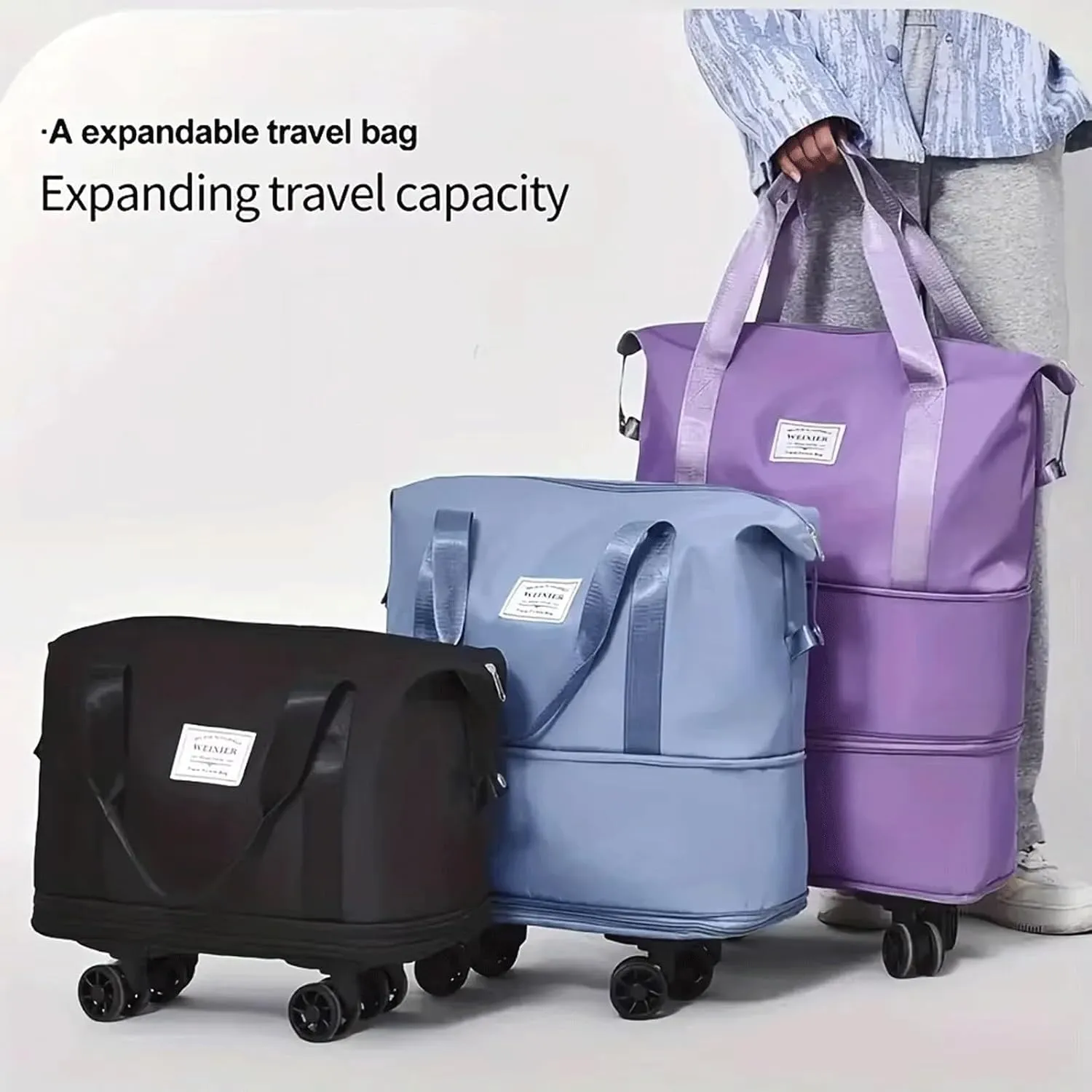 2025 new large capacity travel bag, Expandable Foldable Duffel Bag with Wheels for Travel, Rolling Luggage Carry on Duffel Bag, Wheeled Travel Duffle Bag, Large Weekend Bag for Women & Men(Pink)