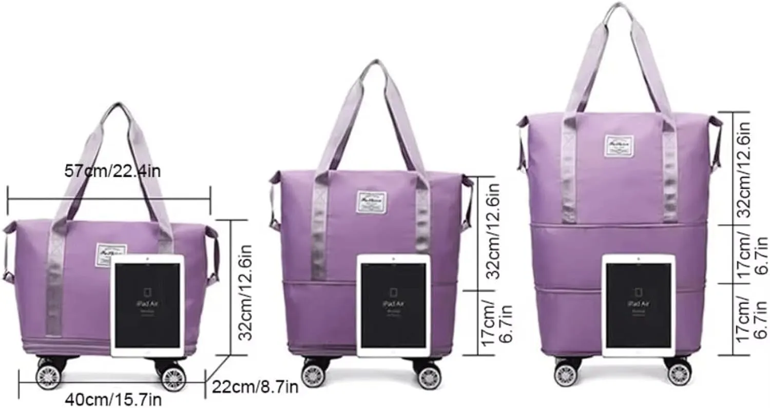 2025 new large capacity travel bag, Expandable Foldable Duffel Bag with Wheels for Travel, Rolling Luggage Carry on Duffel Bag, Wheeled Travel Duffle Bag, Large Weekend Bag for Women & Men(Pink)