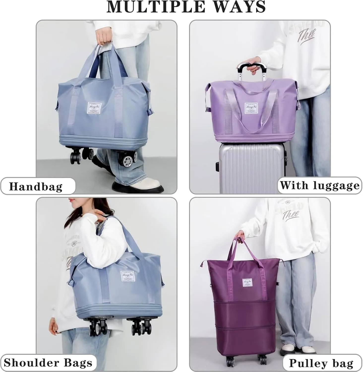 2025 New Large Capacity Travel Bag -Universal Wheel Removable, Waterproof Foldable Dry-Wet Separation for Gym (Dark Blue)