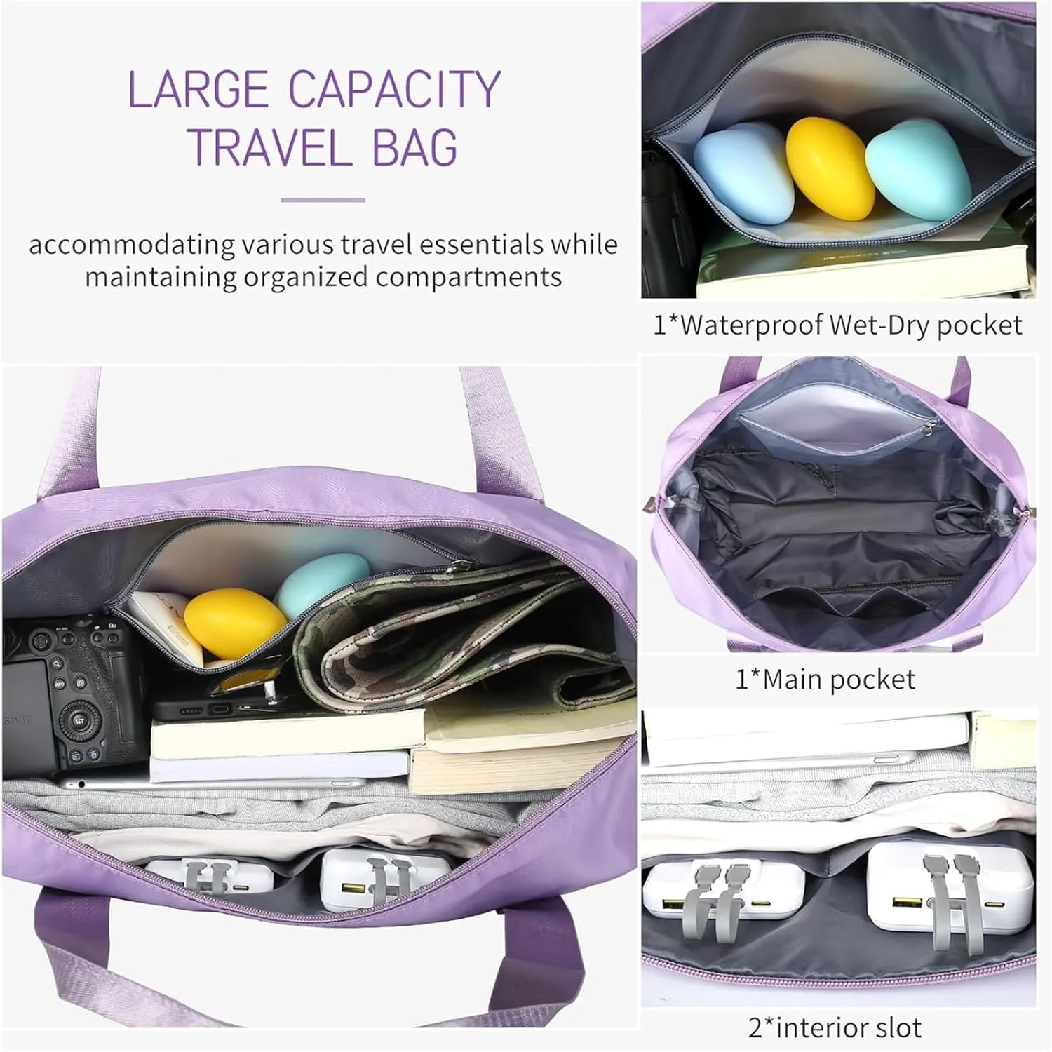2025 New Large Capacity Travel Bag -Universal Wheel Removable, Waterproof Foldable Dry-Wet Separation for Gym (Gray)