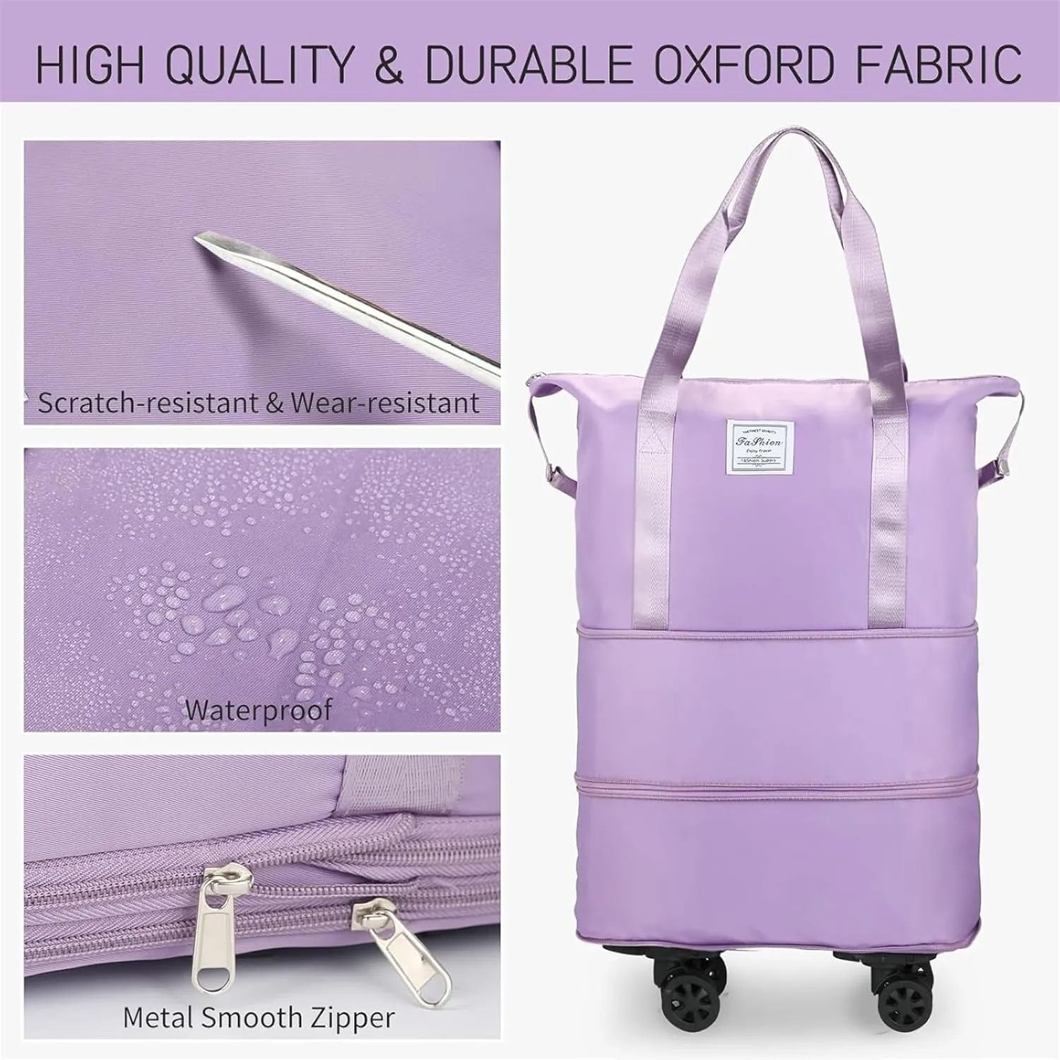 2025 New Large Capacity Travel Bag -Universal Wheel Removable, Waterproof Foldable Dry-Wet Separation for Gym (Gray)