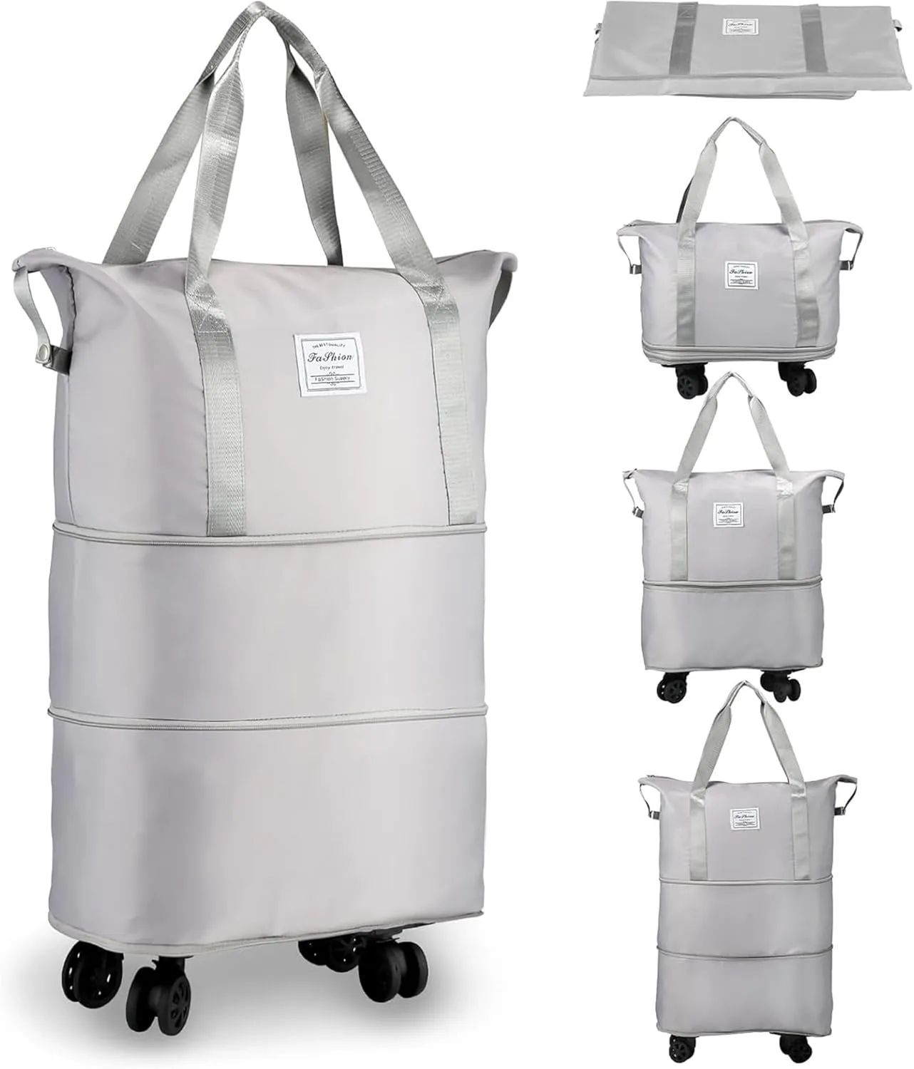 2025 New Large Capacity Travel Bag -Universal Wheel Removable, Waterproof Foldable Dry-Wet Separation for Gym (Gray)
