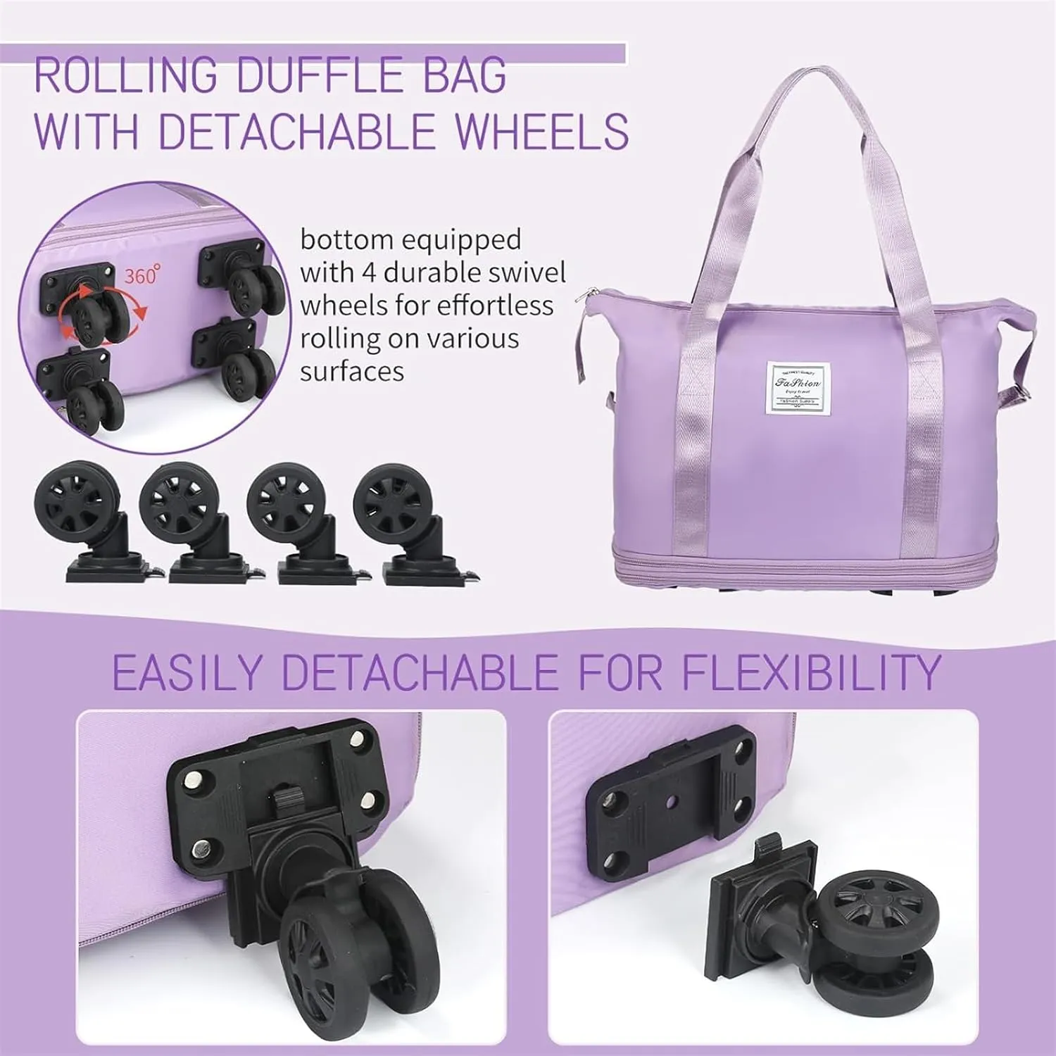 2025 New Large Capacity Travel Bag -Universal Wheel Removable, Waterproof Foldable Dry-Wet Separation for Gym (Gray)