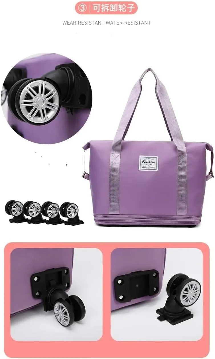 2025 New Travel Bag with Wheels, Expandable & Foldable Large Capacity Rolling Luggage, Adjustable Shoulder Strap & Detachable Wheels(Light Green)