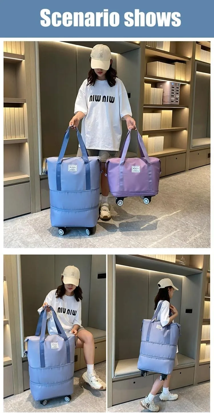 2025 New Travel Bag with Wheels, Expandable & Foldable Large Capacity Rolling Luggage, Adjustable Shoulder Strap & Detachable Wheels(Light Green)