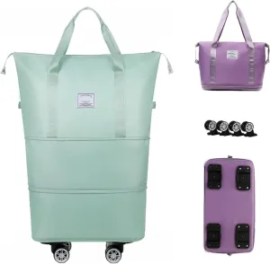 2025 New Travel Bag with Wheels, Expandable & Foldable Large Capacity Rolling Luggage, Adjustable Shoulder Strap & Detachable Wheels(Light Green)
