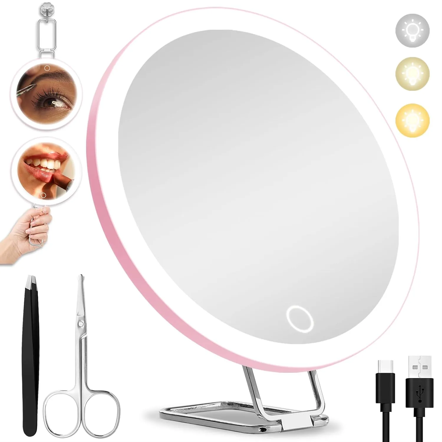 20X Magnifying Mirror with Lights, 6inch Makeup Magnified Mirror 20x Lighted Travel Magnification with 3 Suction Cups and 360° Adjustable Stand- Includes Tweezers & Scissors