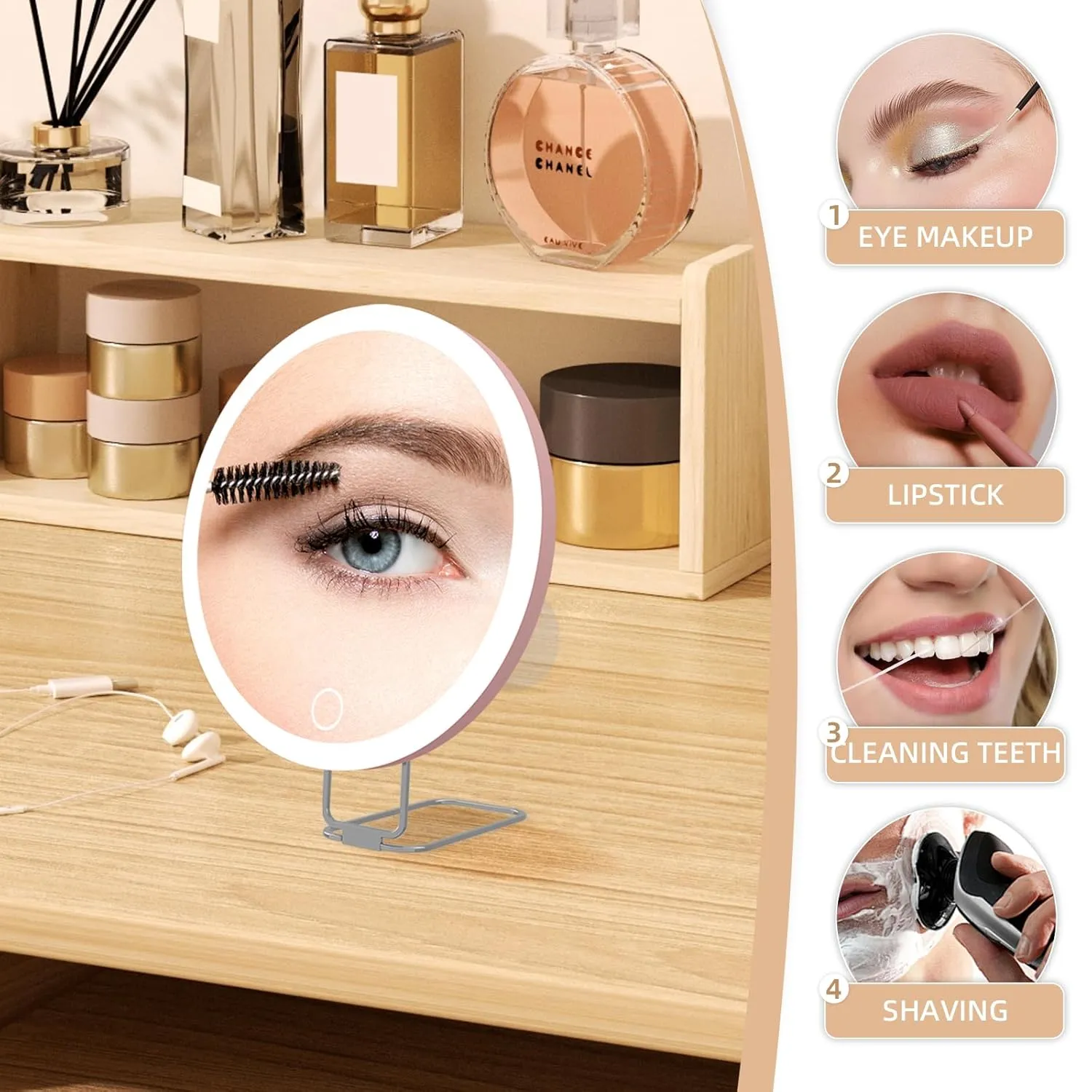 20X Magnifying Mirror with Lights, 6inch Makeup Magnified Mirror 20x Lighted Travel Magnification with 3 Suction Cups and 360° Adjustable Stand- Includes Tweezers & Scissors