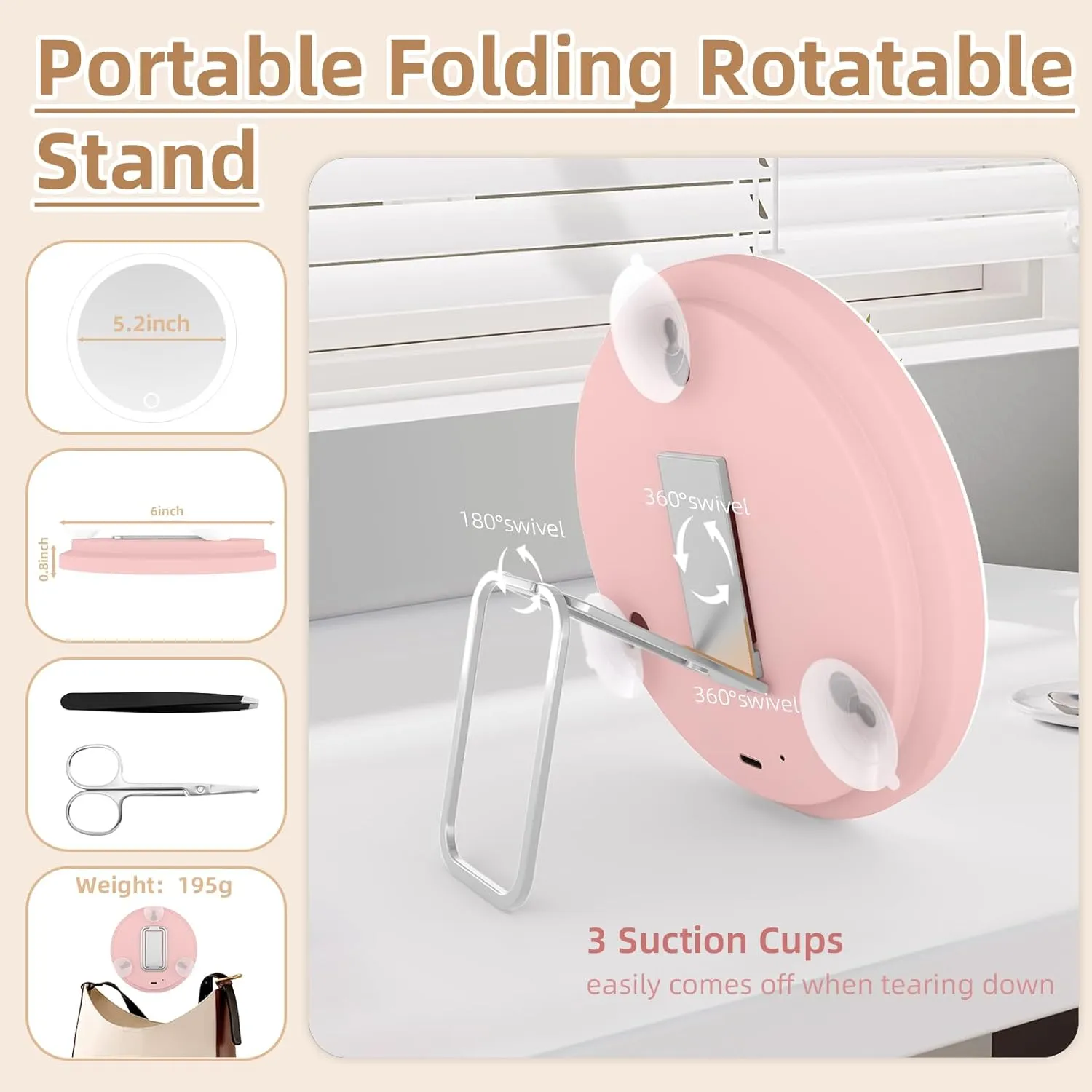 20X Magnifying Mirror with Lights, 6inch Makeup Magnified Mirror 20x Lighted Travel Magnification with 3 Suction Cups and 360° Adjustable Stand- Includes Tweezers & Scissors