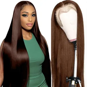 22 Inch Chocolate Brown Lace Front Wigs Human Hair Pre Plucked 220 Density 13x6 HD Lace Frontal Human Hair Wigs for Women Straight Wigs Human Hair 4# Brown Wig