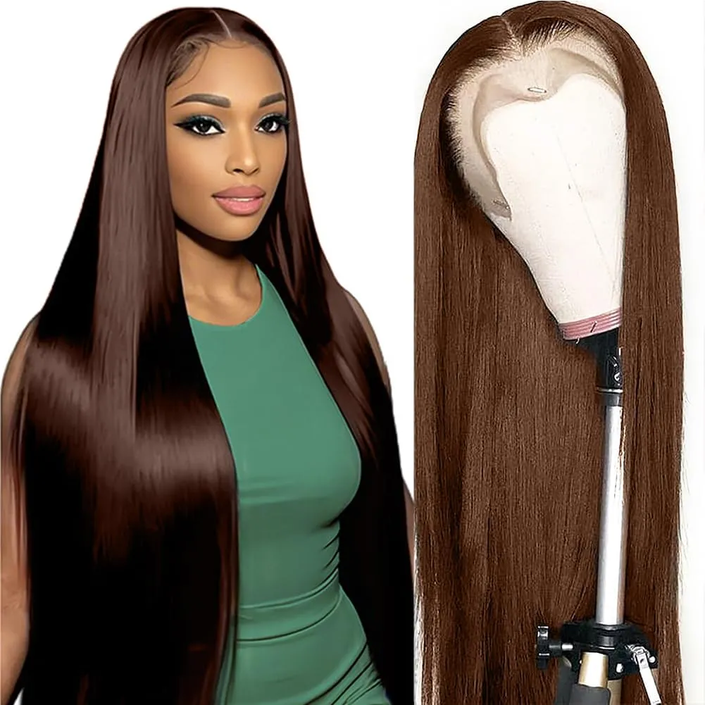 22 Inch Chocolate Brown Lace Front Wigs Human Hair Pre Plucked 220 Density 13x6 HD Lace Frontal Human Hair Wigs for Women Straight Wigs Human Hair 4# Brown Wig