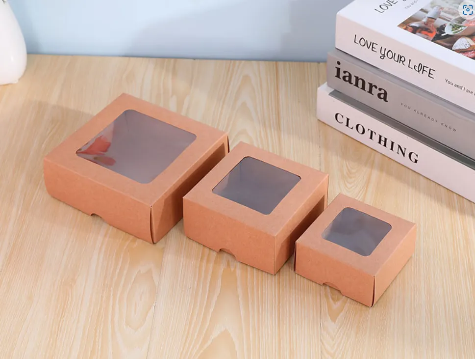 25pcs,Kraft Transparent Gift Box-3"x3"x1.5"&4"x4"x2"&5"x5"x2: Small / kraft
