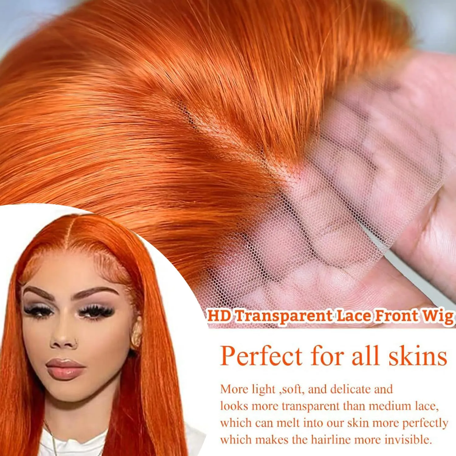 26Inch Ginger Lace Front Wigs Human Hair 180% Density 13x4 Straight Lace Front Wigs Human Hair Pre Plucked 350# Colored Wig Ginger Wig Human Hair with Natural Hairlin Ginger Orange Wigs for Women