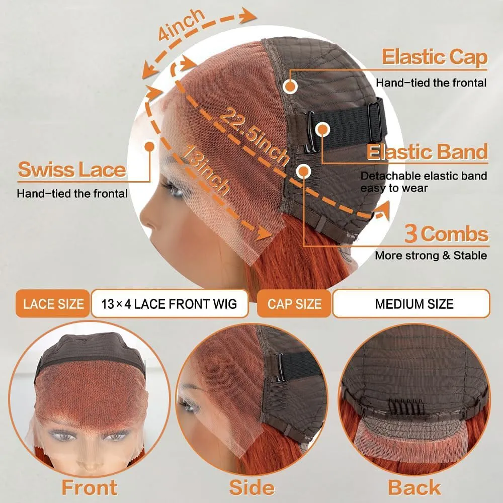 26Inch Ginger Lace Front Wigs Human Hair Pre Plucked 13x4 Body Wave Lace Frontal Wig 350# Colored Wigs Human Hair Ginger Wig Human Hair Orange Wigs for Women Natural Hairline 180% Density